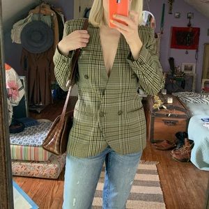 Vintage Jones NY Plaid olive Blazer Small 80s 90s